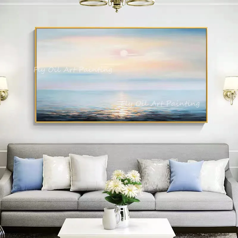 

Artist Handmade Ocean Seaside With Sunrise High Quality Beautiful Oil Paintings Large Wall Artwork Picture For Home Decoration