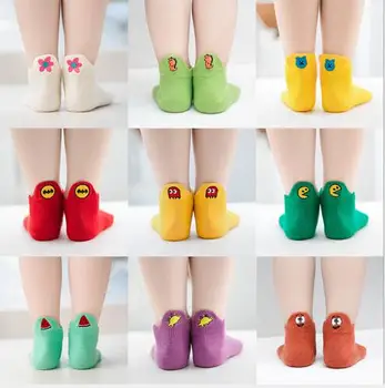 

T201 New arrival spring and summer children kids socks 1-12 year 5 pairs/lot Spring and summer solid color embroidery boat sock