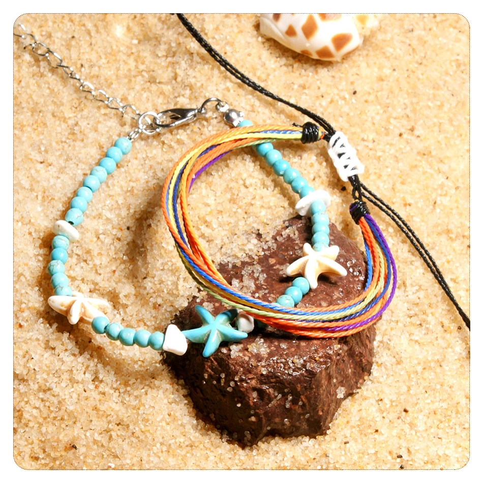 UMODE Cutton Vsco ножные браслеты Морская звезда регулируемые Boho браслеты из бисера Бижутерия для ног для девочек браслеты из ракушек PA0039