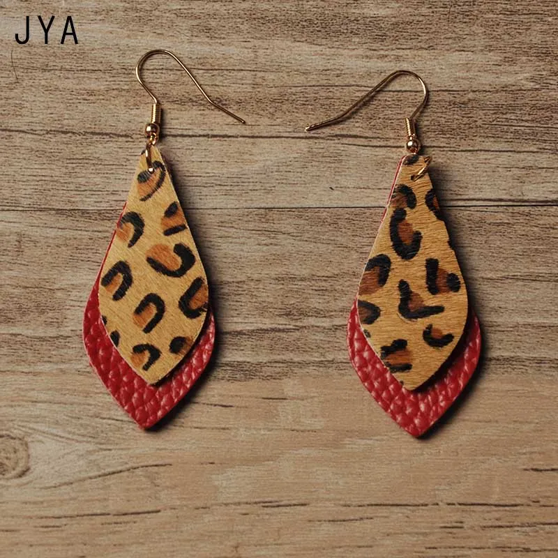 3 JYA, леопардовые серьги для женщин, модные серьги с натуральным пером, листообразные, из натуральной кожи, зимние болтающиеся, разноцветные, серьги-капли - Окраска металла: 3