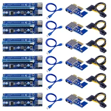 6 pces 006c pcie 1x para 16x express riser cartão gráfico pci-e riser extensor 60cm usb 3.0 cabo sata para 6pin power para mineração btc