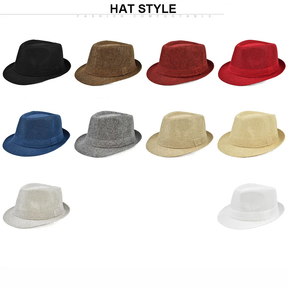 Unisex Fedora Linen Hat Fashion Gentleman Hat Outdoor Sunproof Curling Sun Hat for Men and Women Fedora Hats for Men 