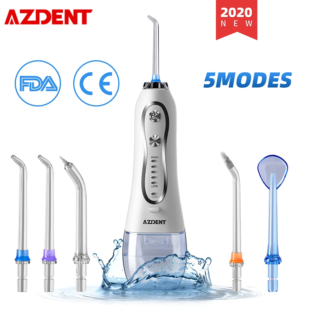 AZDENT-irrigador Dental eléctrico de agua, inalámbrico, portátil, recargable por USB, 5 modos, impermeable IPX7