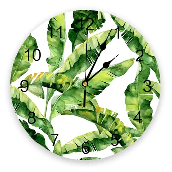 

Tropical Leaves Banana Palm Leaves Wall Clock Modern Design Home Living Room Office Cafe Decoration Art Wall Watch