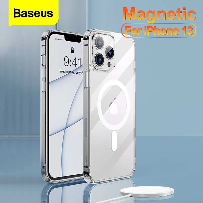Магнитный прозрачный чехол Baseus для телефона iPhone 13 Pro Max 2021 прозрачная задняя