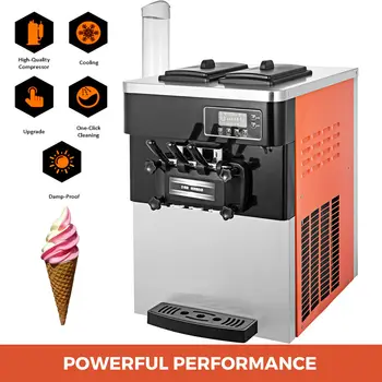 

2200W Commercial Soft Ice Cream Making Machine 3-Flavor Countertop Soft Yogurt Maker