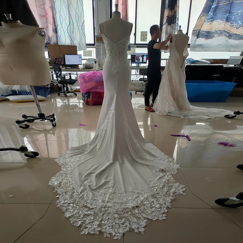 LORIE Boho Wedding Dresses V-Neck Appliques Lace Mermaid Wedding Gowns Spaghetti Straps Sexy Country Bridal Dresses Customized 2
