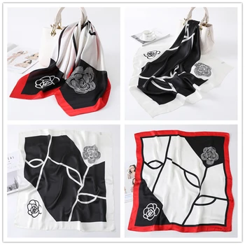 

2020 Silk Scarf for Ladies Neck Wraps Hair Band Floral Print Square Head Scarves Hand Kerchief Bandana Foulard Bag Tie