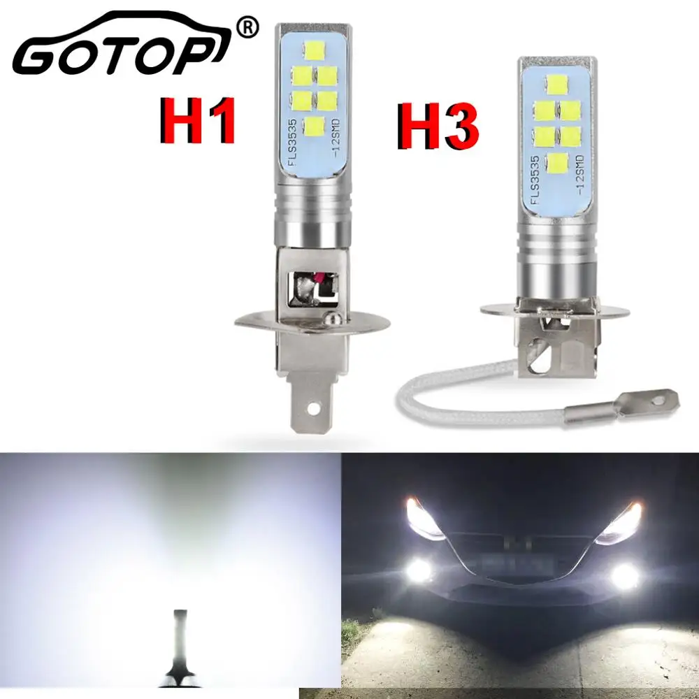 2 шт. H1 H3 светодиодные лампы супер яркие противотуманные фары 6500 лм 3535 K 12SMD чипы