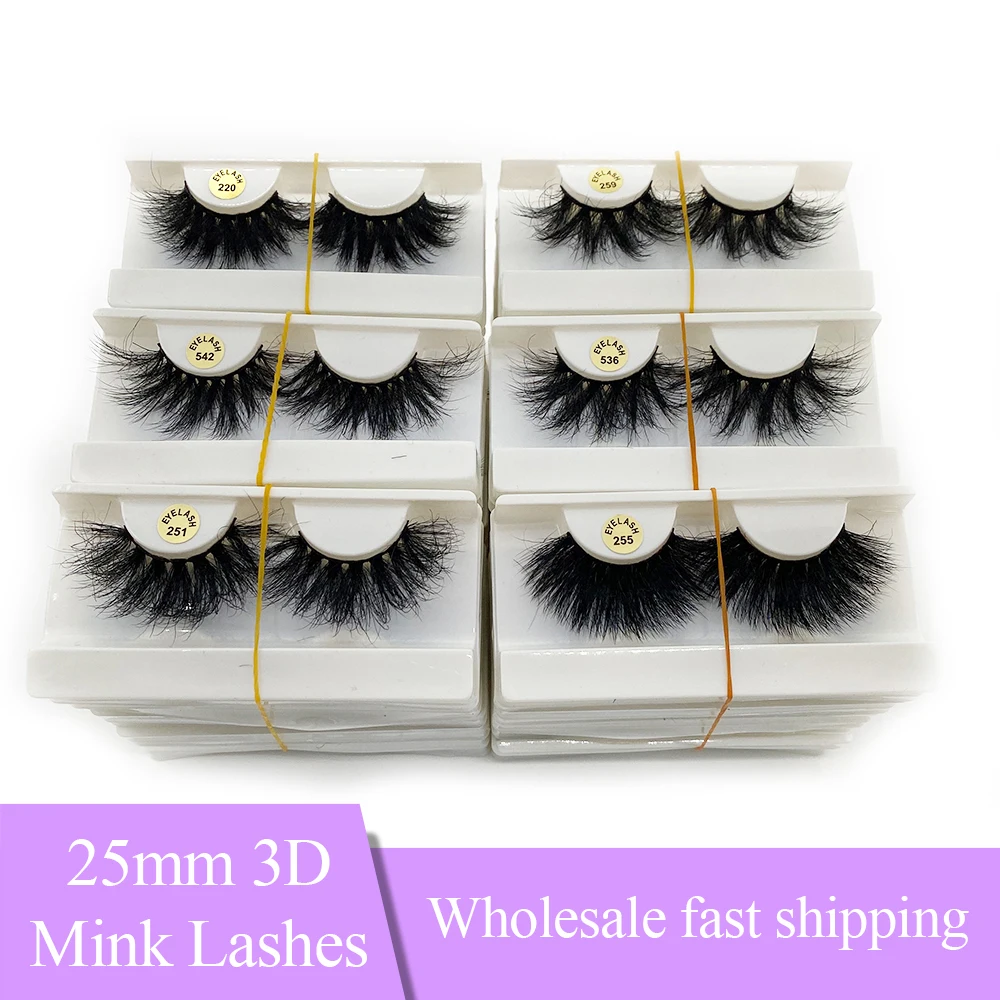 

25mm Wholesale Lashes 20/30/50/100Pairs Handmade Natural Thick Eye lashes Wispy Makeup Fluffy 3D Mink Hair Soft False Eyelashes
