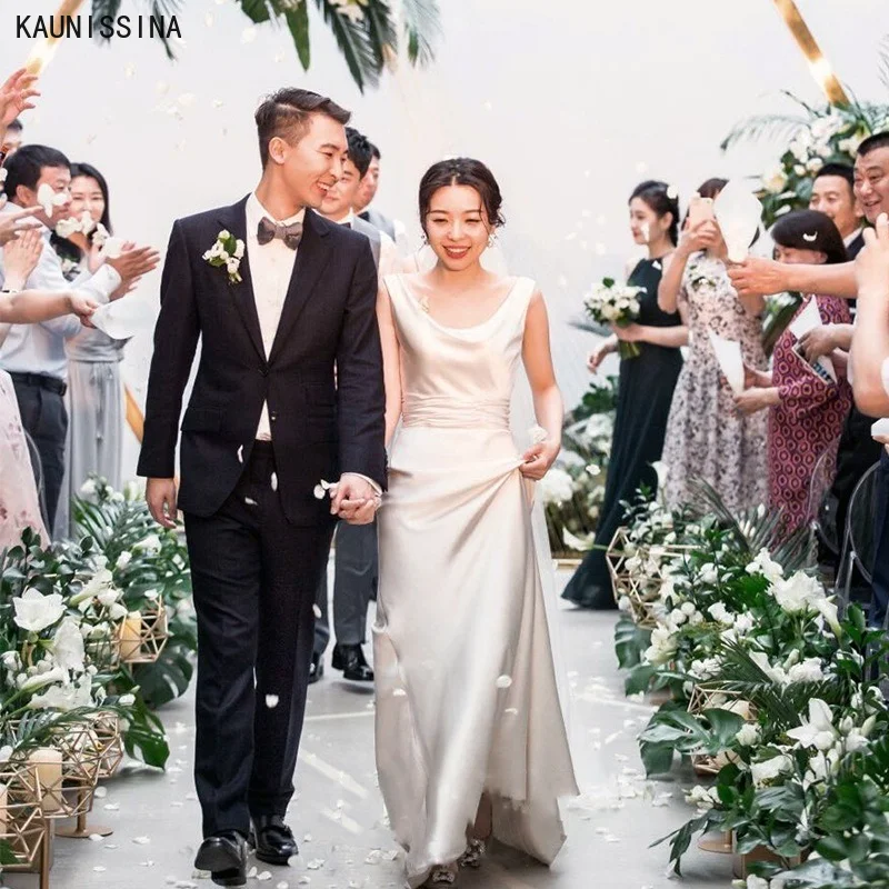 

Свадебное платье для невесты KAUNISSINA, новые простые свадебные платья для женщин, Длинные свадебные платья без рукавов, индивидуальный пошив, свадебное платье