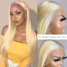 Perruque Lace Front Wig sans colle naturelle – Alipearl, cheveux lisses, Transparent, coloré, pre-plucked, Hd, blond miel 613, 13x4