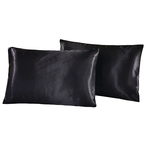 2 Pcs Black Высокий стандарт, Мягкая Наволочка из натурального шелкового атласа, Наволочка на стул, постельные принадлежности, Наволочка на подушку, наволочки на кровать, разные цвета - Цвет: 2 Pcs Black