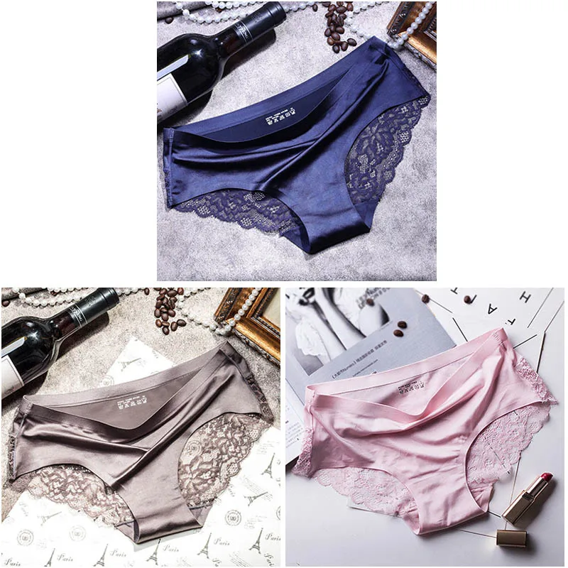 blue gray pink 3 шт./лот, женское сексуальное нижнее белье, дышащие прозрачные трусики для женщин, хлопковые женские кружевные трусики - Цвет: blue gray pink