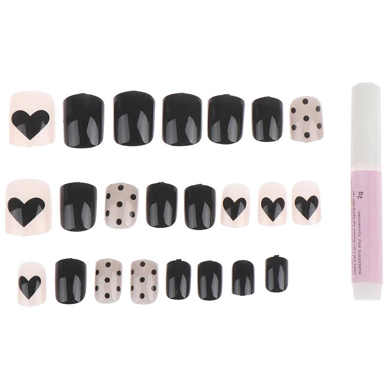 24pcs French Full Cover Fake Nail Art Design Dark System False Nails With Nail Adhesive Glue Press On Nail Tips False Nail