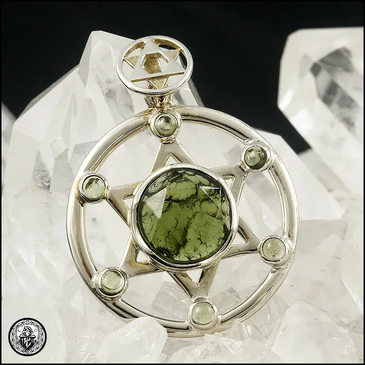 

Genuine MOLDAVITE Pendant Matrix Star of David Hexagram Silver For Women Men Necklace Silver Meteorite Reiki Pendant AAAAA