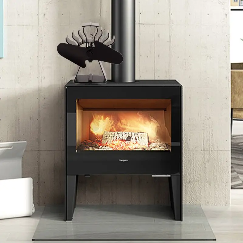 

2 Blades Heat Powered Wood Stove Fan Log Burner Fireplace Quiet Eco Friendly Fan Y98E