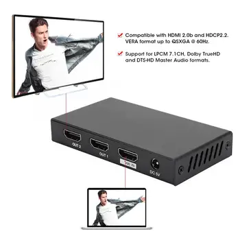 

1x2 18G 4K2K 60Hz HDMI Metal Splitter Adapter Switcher HDCP2.2 4:4:4 for smart EDID, STD (1080P) mode and TV (copy OUT1) mode