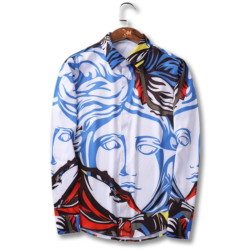 3D живописи тушью Medusa мужские рубашки с длинным рукавом модные принты с героями из мультфильма синее с пришитой белой юбкой, мужская рубашка