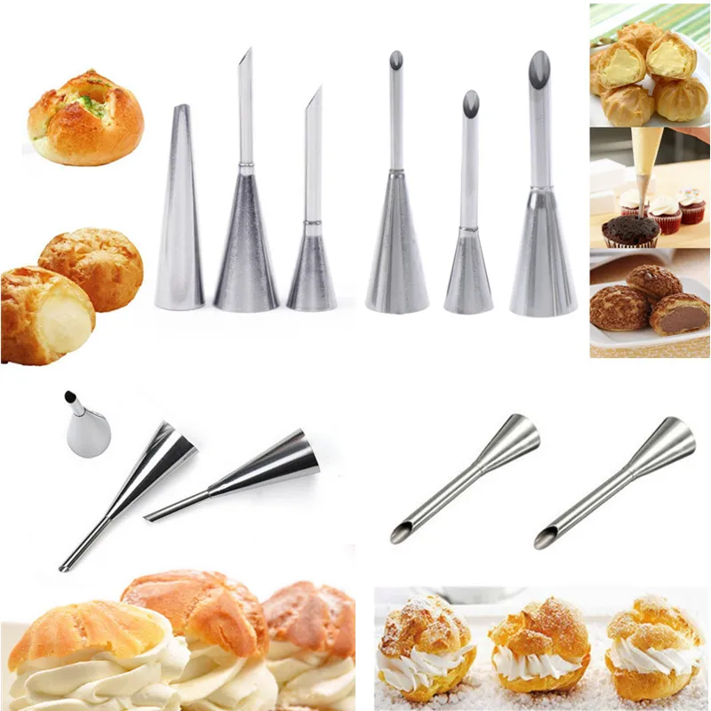4pcs Eclairs Puff Nozzle Cupcake Injector Pastry Syringe Cream Piping