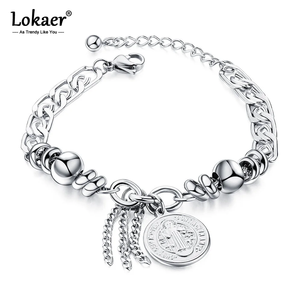 

Lokaer Religious Christ Catholic Cross Tag Charm Bracelets Neo-Gothic Titanium Steel Chain & Link Bracelet For Men Women OGS1027