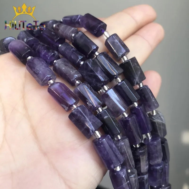 Natural Faceted Purple Amethysts Stone Beads Cylinder Spacer Beads For Jewelry DIY Making Bracelet Necklace Accessories 7.5”