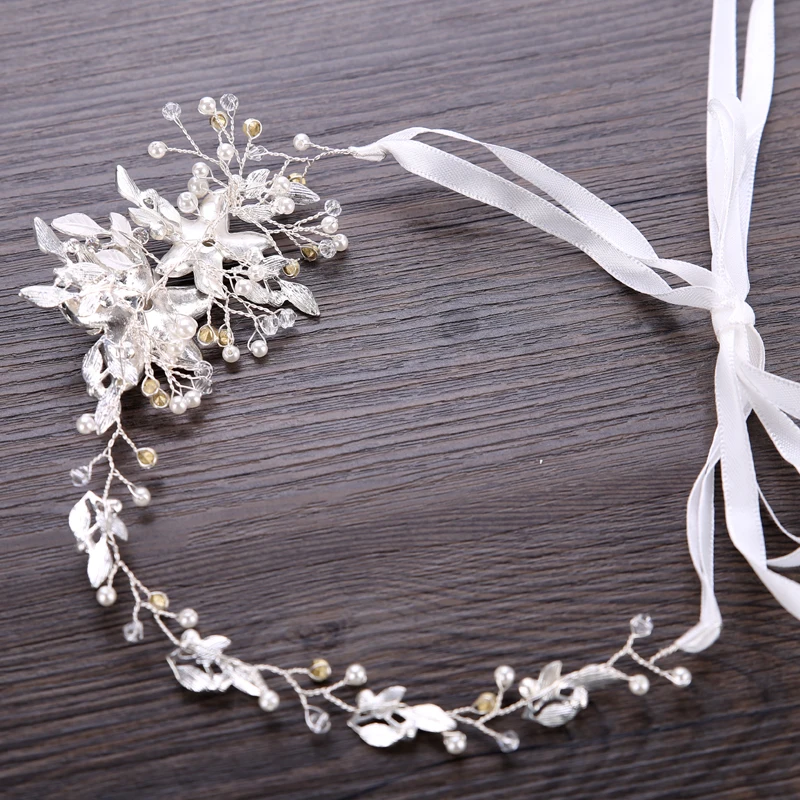 Qiansail Braut-Blumen-Haarband – Kristall & Perlen Kopfschmuck Für Hochzeit, Party (weiß)