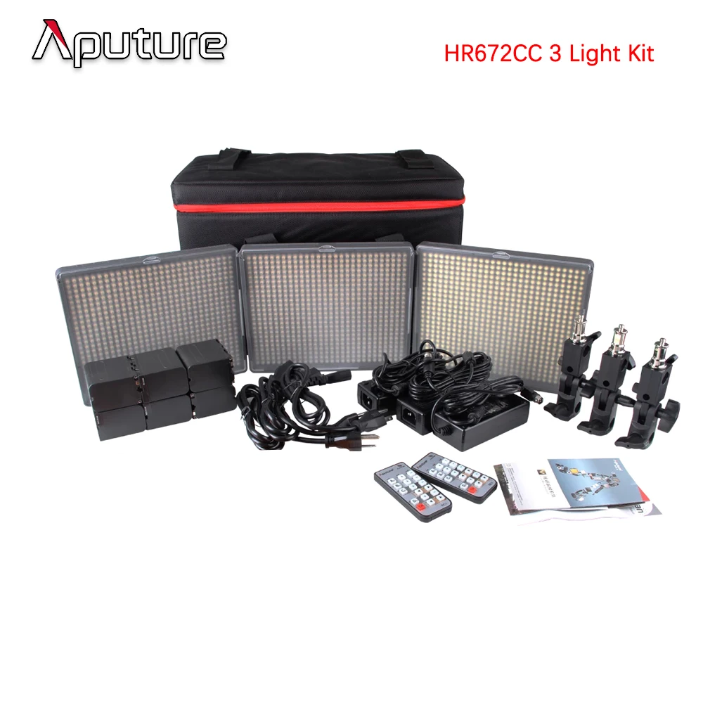 Aputure Amaran HR672 CRI95+ Ультратонкий 3200-5500K 2,4G беспроводной пульт дистанционного управления пленка 672 светодиодный студийный видео фотосъемка освещение - Цвет: HR672CCC 3 Light Kit