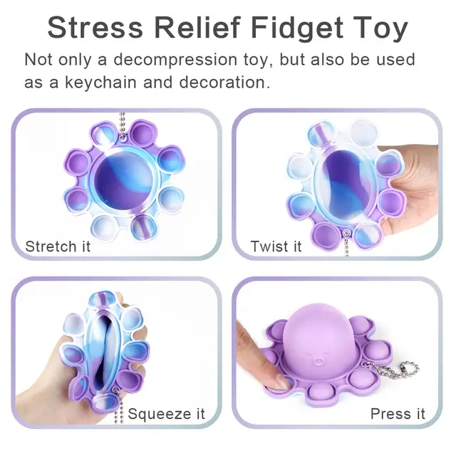 Mini Reversible Fidget Toys Octopus Anti Stress Push Bubble Stress Relief Squeeze Sensory Toys for Children Adult Funny Keychain 2