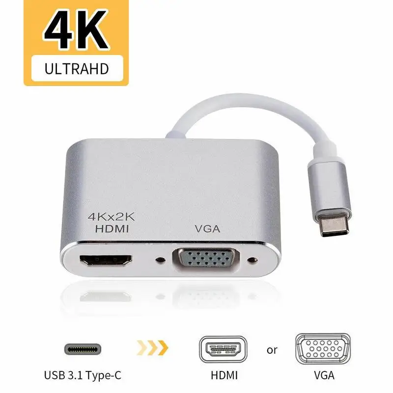 

2 in 1 Type-C To HDMI + VGA Converter Notebook Computer Adapter Type-C Connector