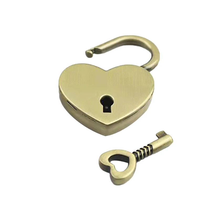 Unbrand Vintage Heart Shape Mini Padlock Bag Travel Suitcase Luggage Box Case Key Lock, Girl's, Size: 8, Gold