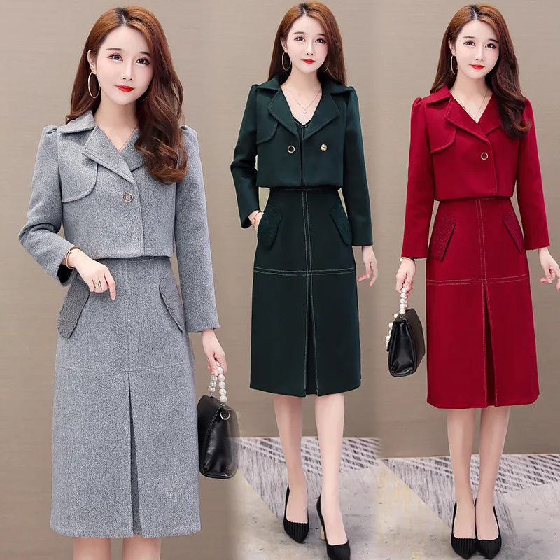 

2019 Autumn And Winter New Style Fat Mm Large Size Dress Dragon & Phoenix Set Dress Women's Solid Color Versatile Trendy Two-Pi