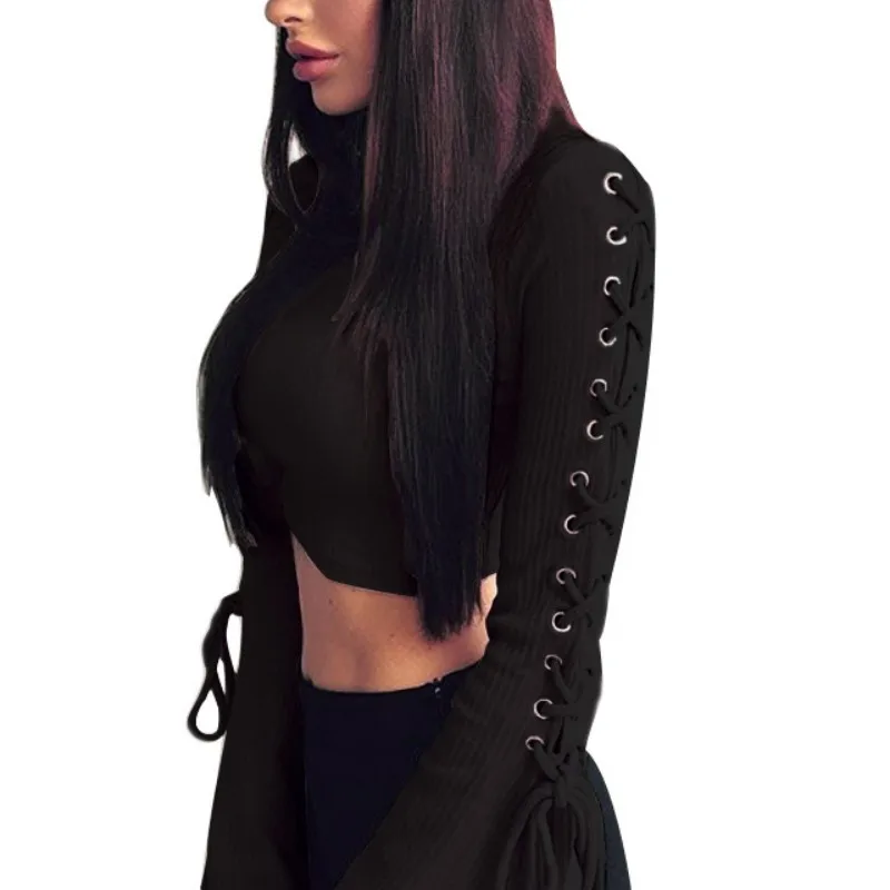 

Black Sweater Women Sexy Spring Autumn Short Knitted Sweater Female Casual Solid Shirt Clothing Long Sleeve O-Neck Tops