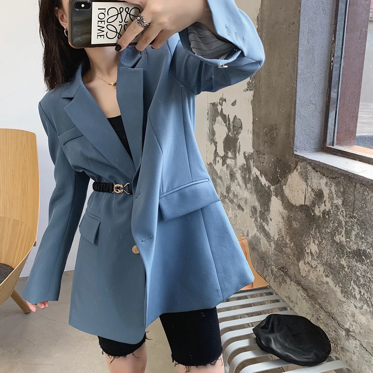 

T4288 WOMEN'S Dress 2019 Autumn New Style Elegant Waist Hugging Panel Sleeve Slim Fit Mid-length Elastic Waistband Suit Jacket