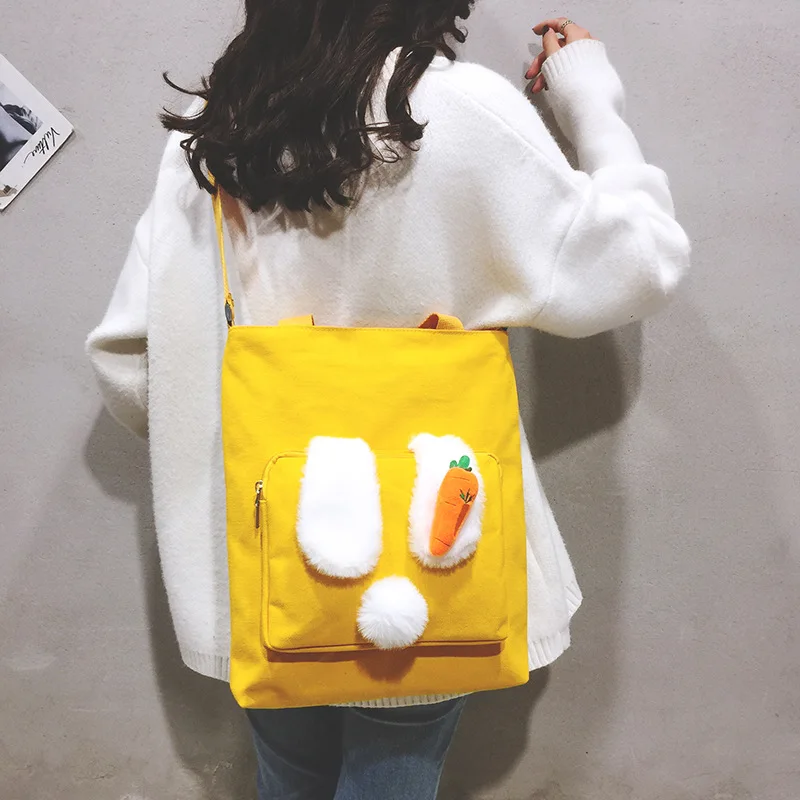 

Canvas Big Bag Women's New Style 2019 Large Capacity Casual Tote Bag Cute Rabbit Eared Versatile Crossbody Bag