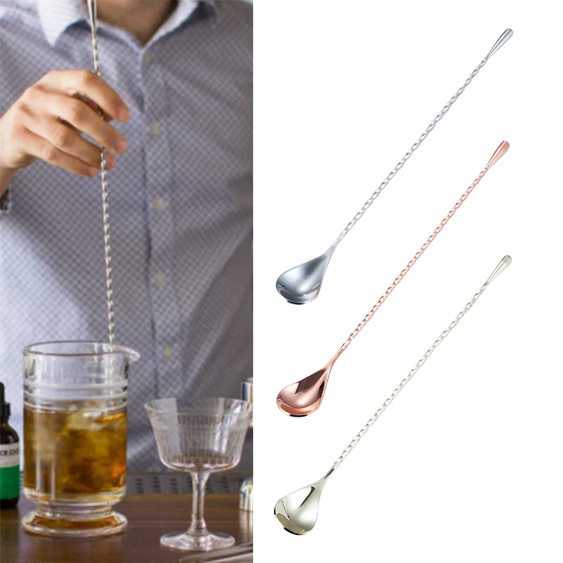 1PC Stainless Steel Mixing Cocktail Spoon Long Handle Bartender Tools Spiral Pattern Bar Teadrop Spoon Stir Spoon Bar Tool