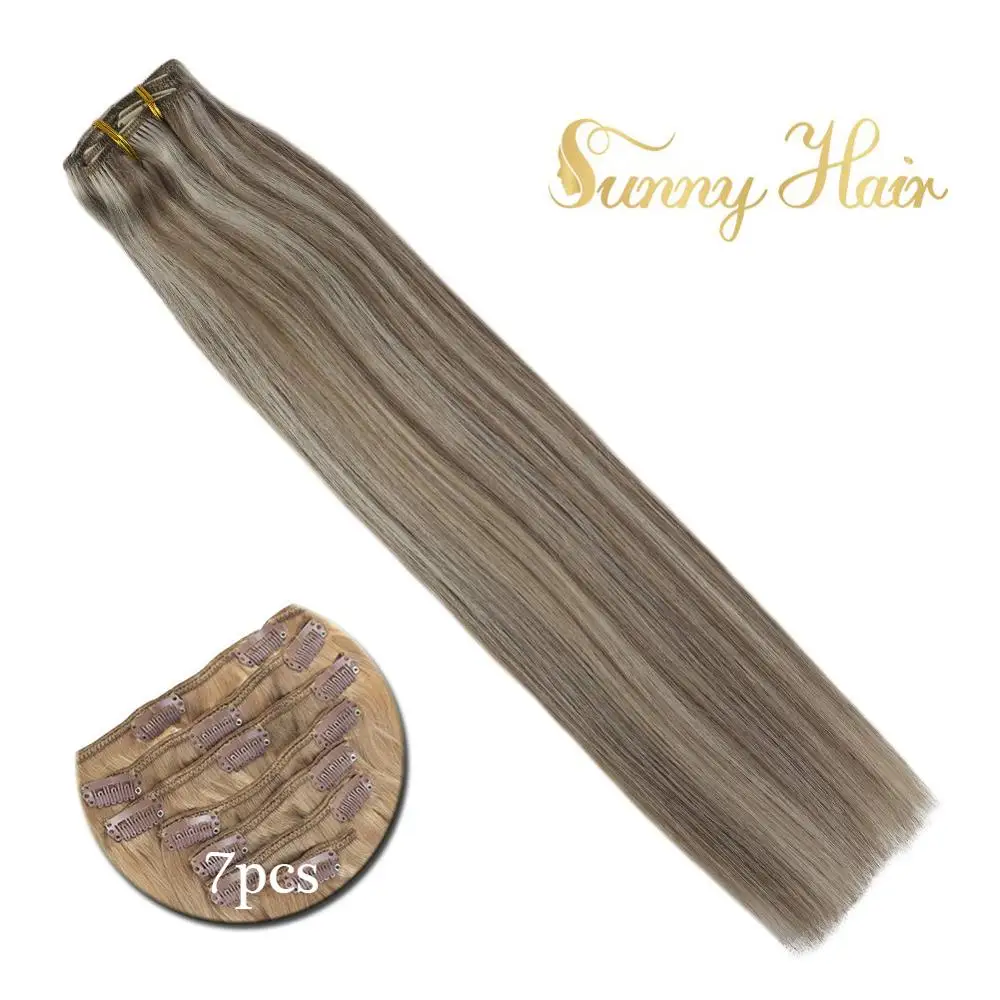 

VeSunny Clip in Hair Extensions Human Hair 7pcs Clip on Extensions Highlighted Color Brown mix Blonde #20/60