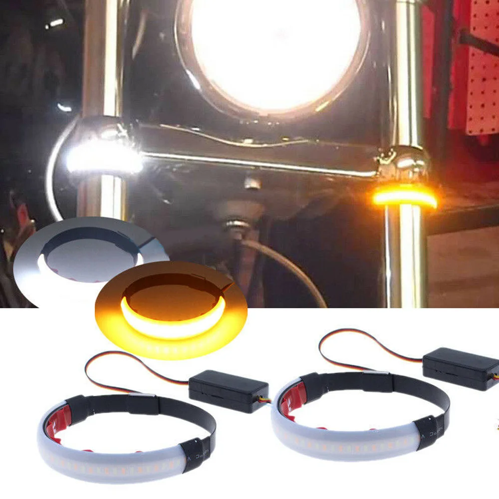

Motorcycle LED Turn Signal DRL Lights Lamp Replacement For 45-70mm Front Fork
