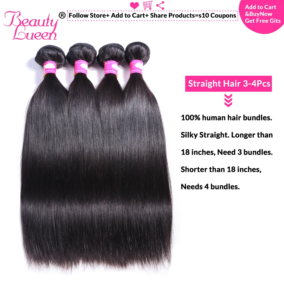  Brazilian Straight Hair Weave Bundles With Closure Remy 3/4 Bundles Brazillian Straight Hair With C