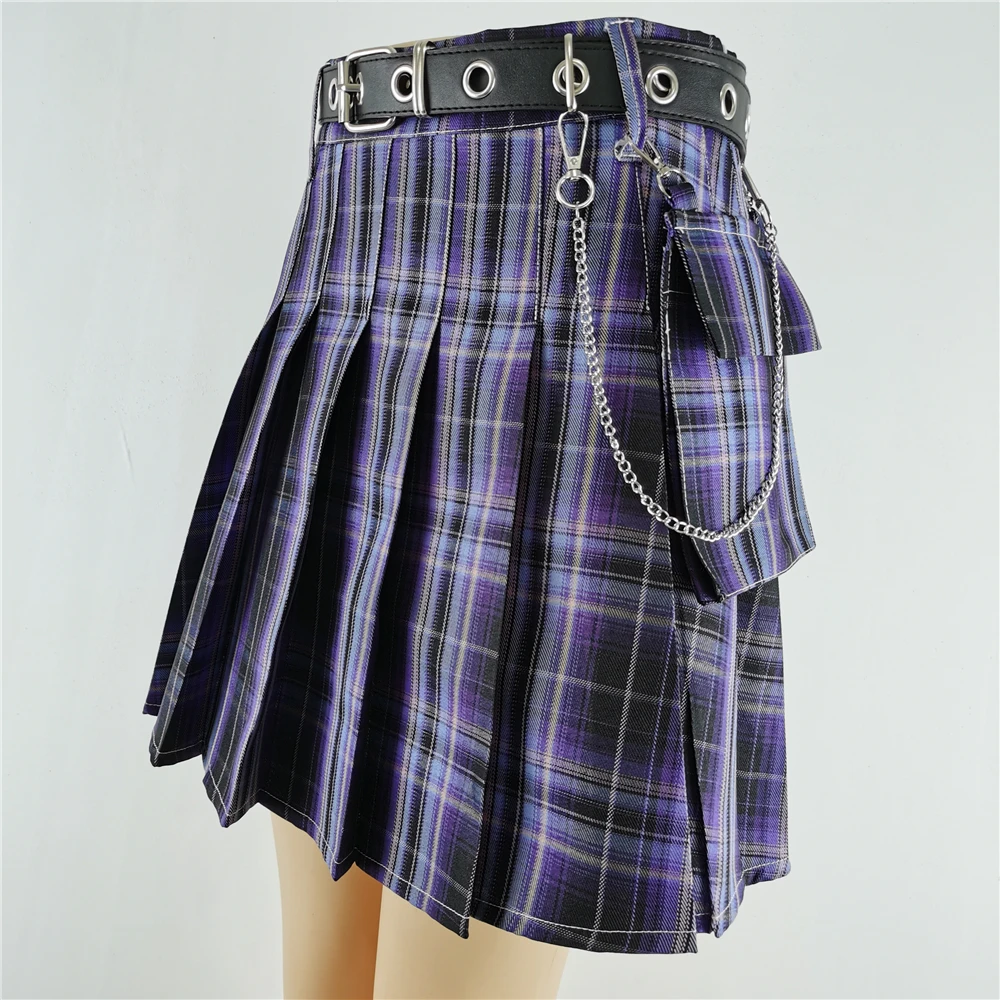 Falda plisada con cinturón para chica, minifaldas de cintura alta, estilo Punk Kawaii, Vintage, gótica, Harajuku