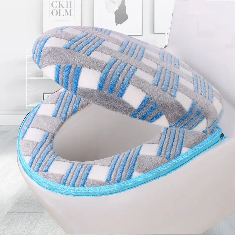 B Blue 2pcs Коврик для унитаза с рисунком панды, набор на молнии, чехлы для сиденья унитаза, мягкий теплый коралловый бархатный коврик для ванной комнаты, универсальные чехлы для сиденья унитаза - Цвет: B Blue 2pcs