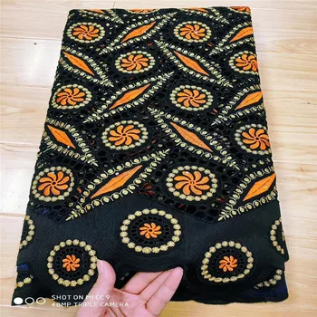 

high quality 5yards white gold African Swiss cotton voile lace fabric with neat embroidery plus chiffon lace! 13L070209