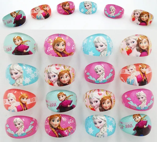 12pc/Lot Disney Princess Rings Acrylic Crystal Minnie Mouse Party Favors Frozen Kids Finger Rings Seal Stamper Kids DIY Gifts 12pcs E