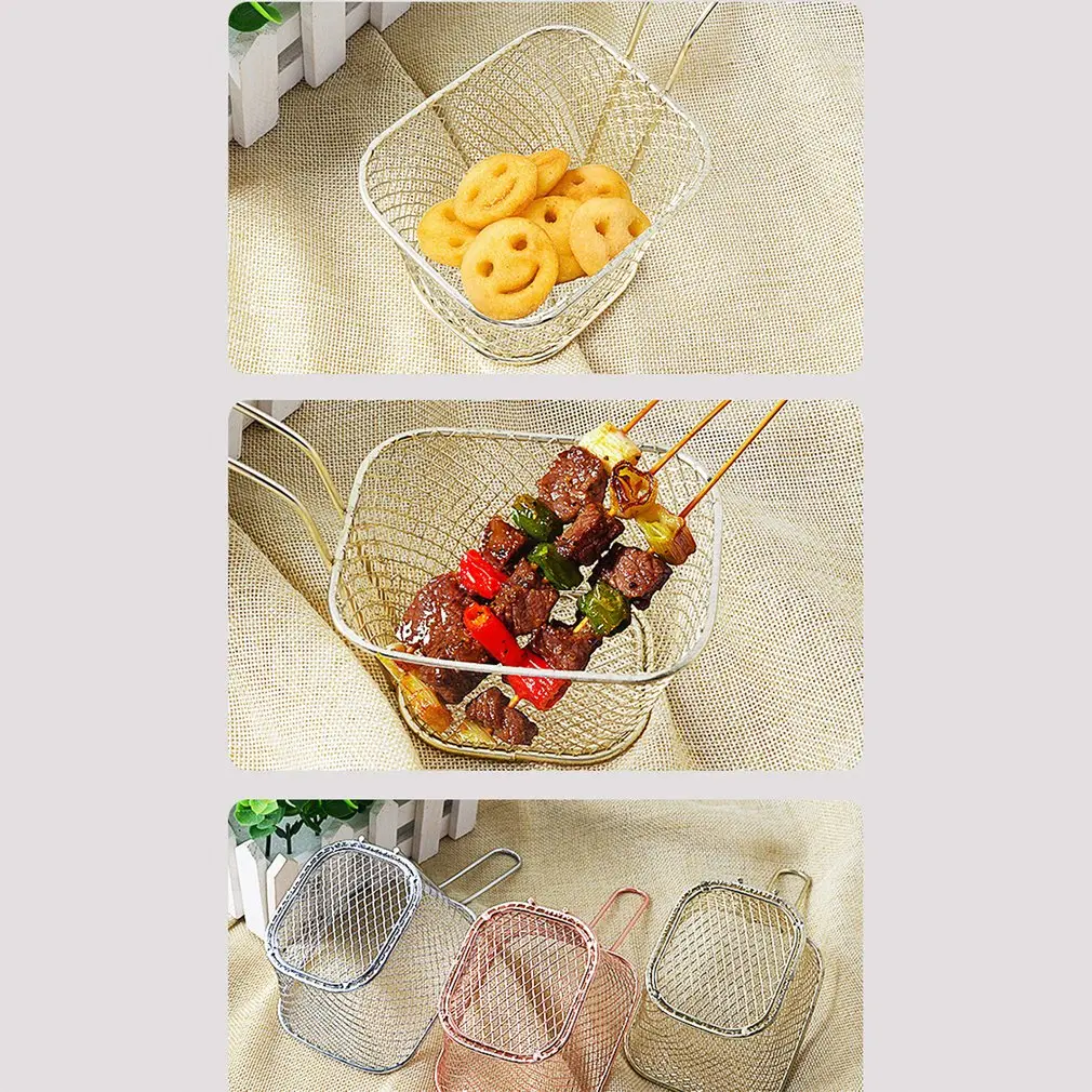 Kitchen Cooking Tools Mini Stainless Steel French Fries Net Fry Fryer Basket Small Square Shape Kitchen Basket