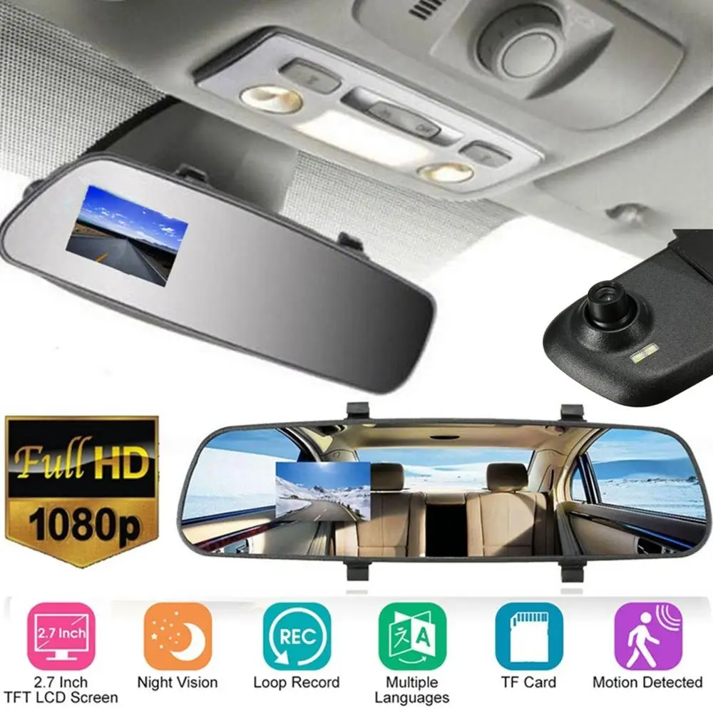 2020 New 2.7-Inch Full 1080P LCD Car Camera Dash Cam Video Recorder Rearview Mirror Vehicle DVR Night Vision Camcorder | Автомобили и