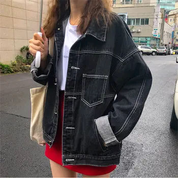 

Alien Kitty Autumn New BF Style Stylish Loose Women Pockets Fresh Brief Casual Students Denim Cardigans Jackets All Match Coat