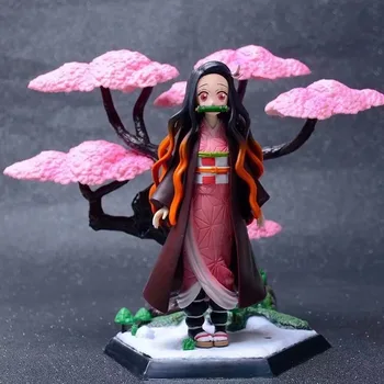 

Kimetsu no Yaiba Nezuko Zenitsu Tanjirou Statue PVC Action Figure Toys Anime Demon Slayer Nezuko Flower Scene Figurine Toys