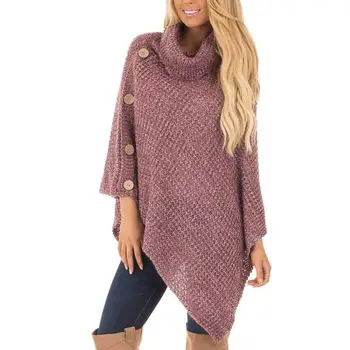 

Winter Autumn Womens turtleneck pullover Solid Color Turtle Neck Irregular Hem Knit Poncho Pullover Sweater cardigan