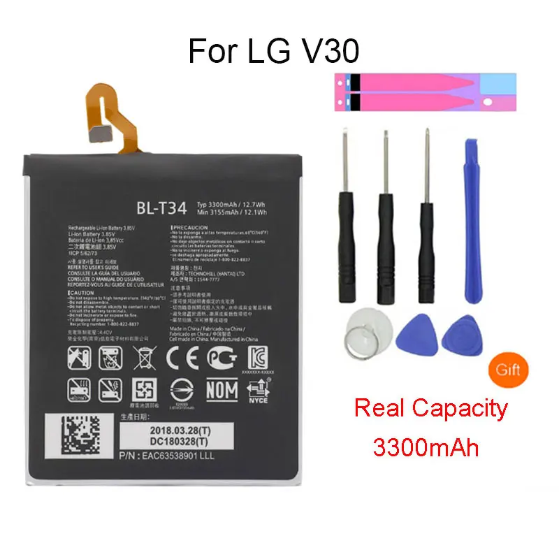 

Original Mobile Phone Battery For LG V30 V30+ V30A H930 H932 LS998 3300mAh Batteries BL-T34 Rechargeable Accumulator