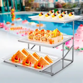 

Stainless steel multi-layer imitation porcelain creative fruit plate pastry rack buffet snack stand display stand